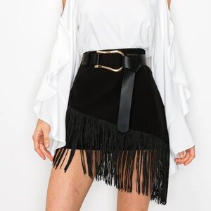 Layered Tassel Fringed With Belt Mini Skirt